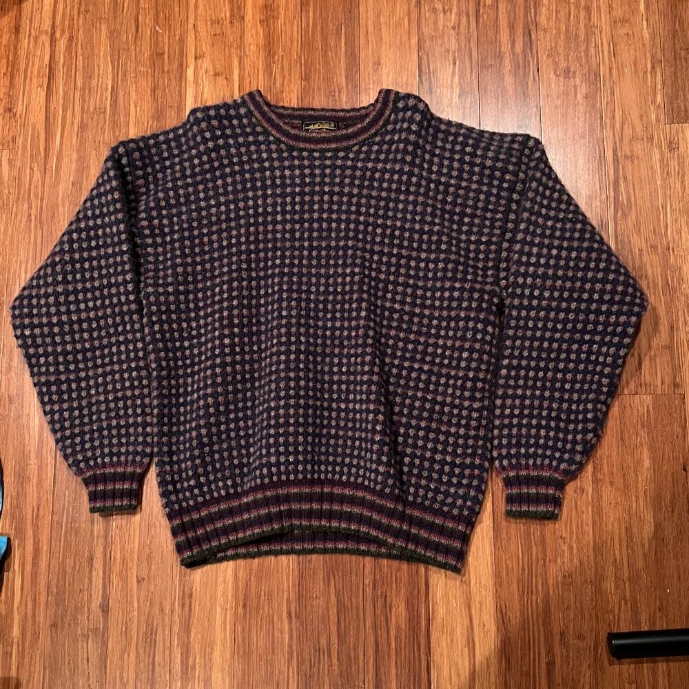 Vintage Eddie Bauer 100% Shetland Wool Sweater XL Tall Textured Knit Crewneck